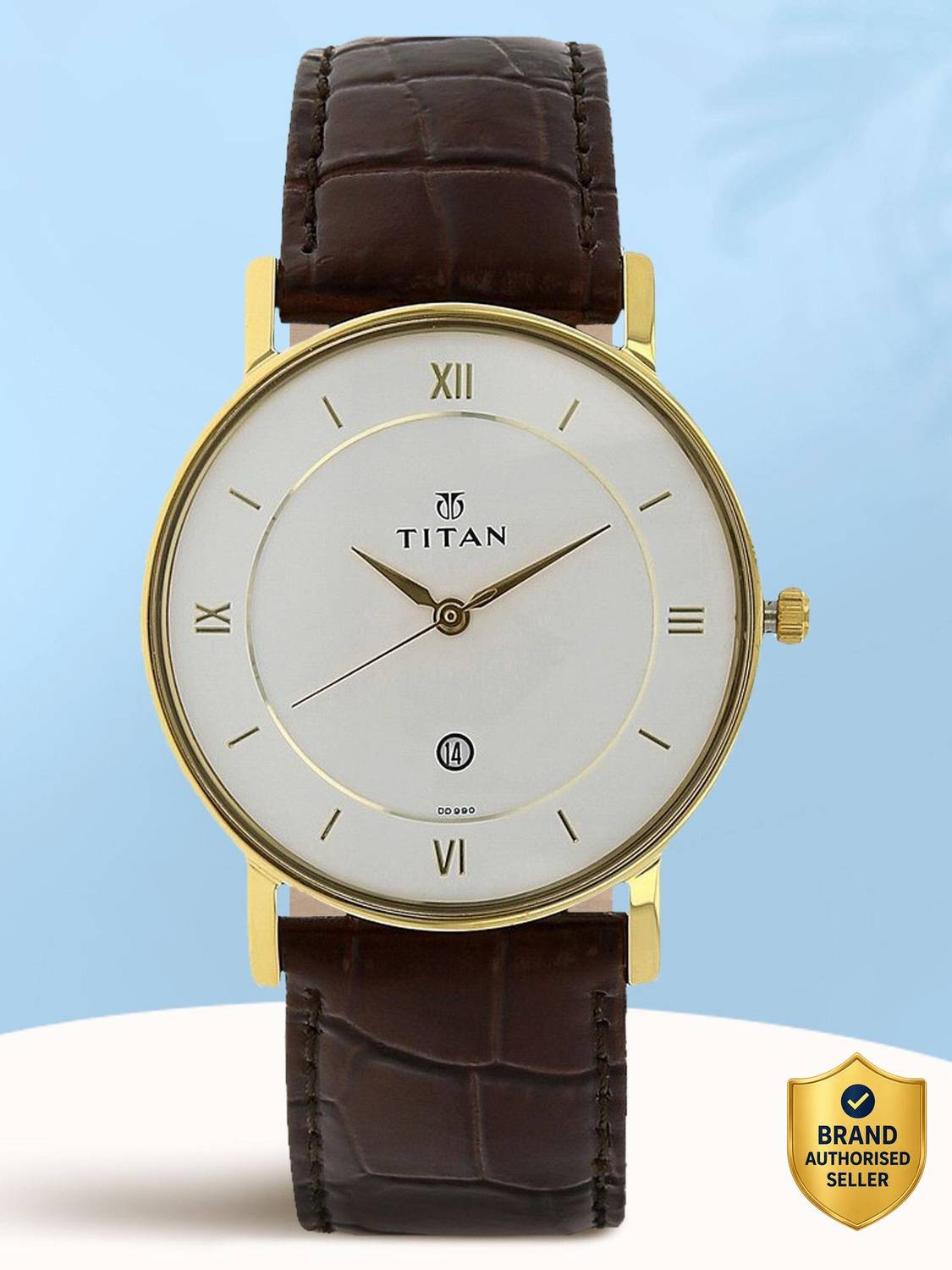 Titan NQ9162YL01 Men's White Dial Brown Leather Strap Watch - Image 1