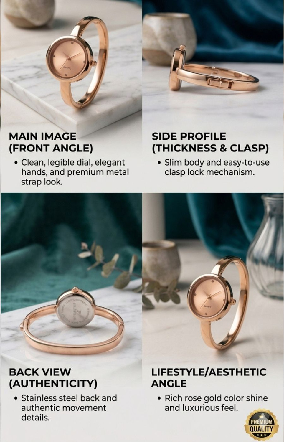Image of PAPIO Rose Gold Color Stainless Steel Strap Ladies And Girls Kada Analog Watch - For Women MN-311 ROSE