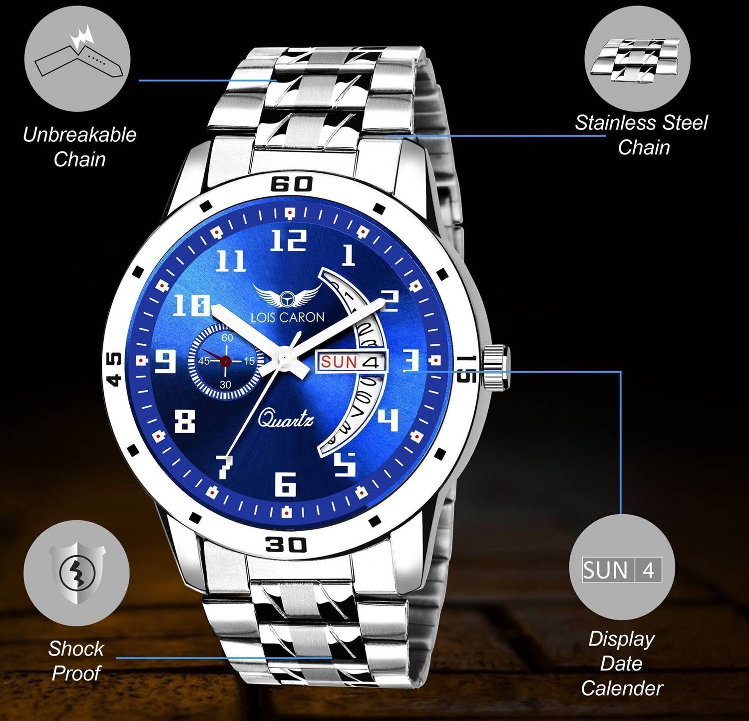LOIS CARON LCS-8188 Stainless Steel Chain Watch - Image 5