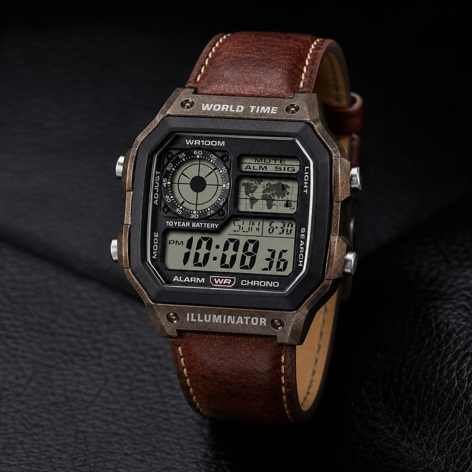 Image of Ticko World time mens watch World Time Mens Watc Brown Colour Digital Watch - For Men