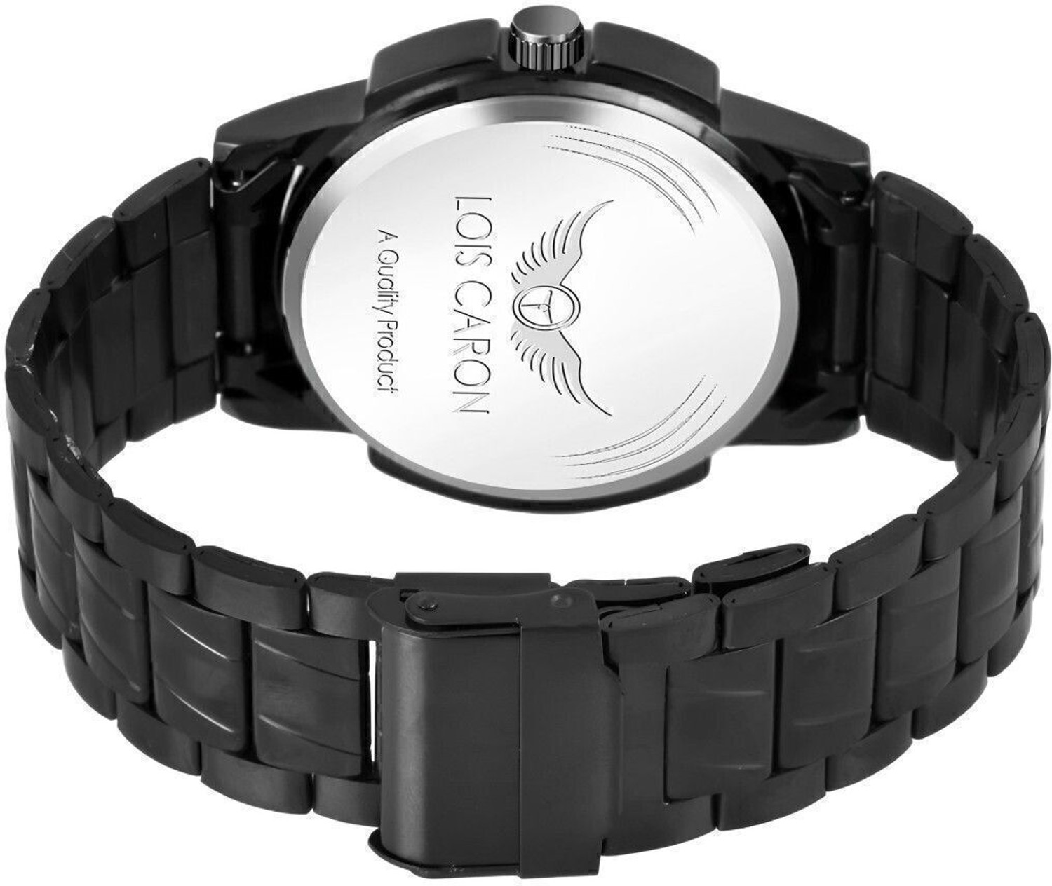 Image of LOIS CARON LCS-8573 Black Dial Gold Marker Day & Date Functioning Long Life Black Plated Chain Analog Watch - For Men