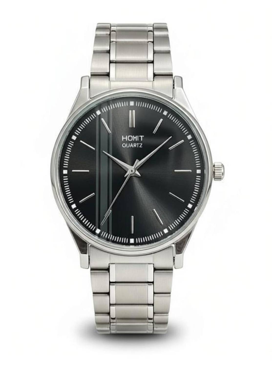 homot Black Aura Men's Black Dial Silver Chain Watch - Image 2