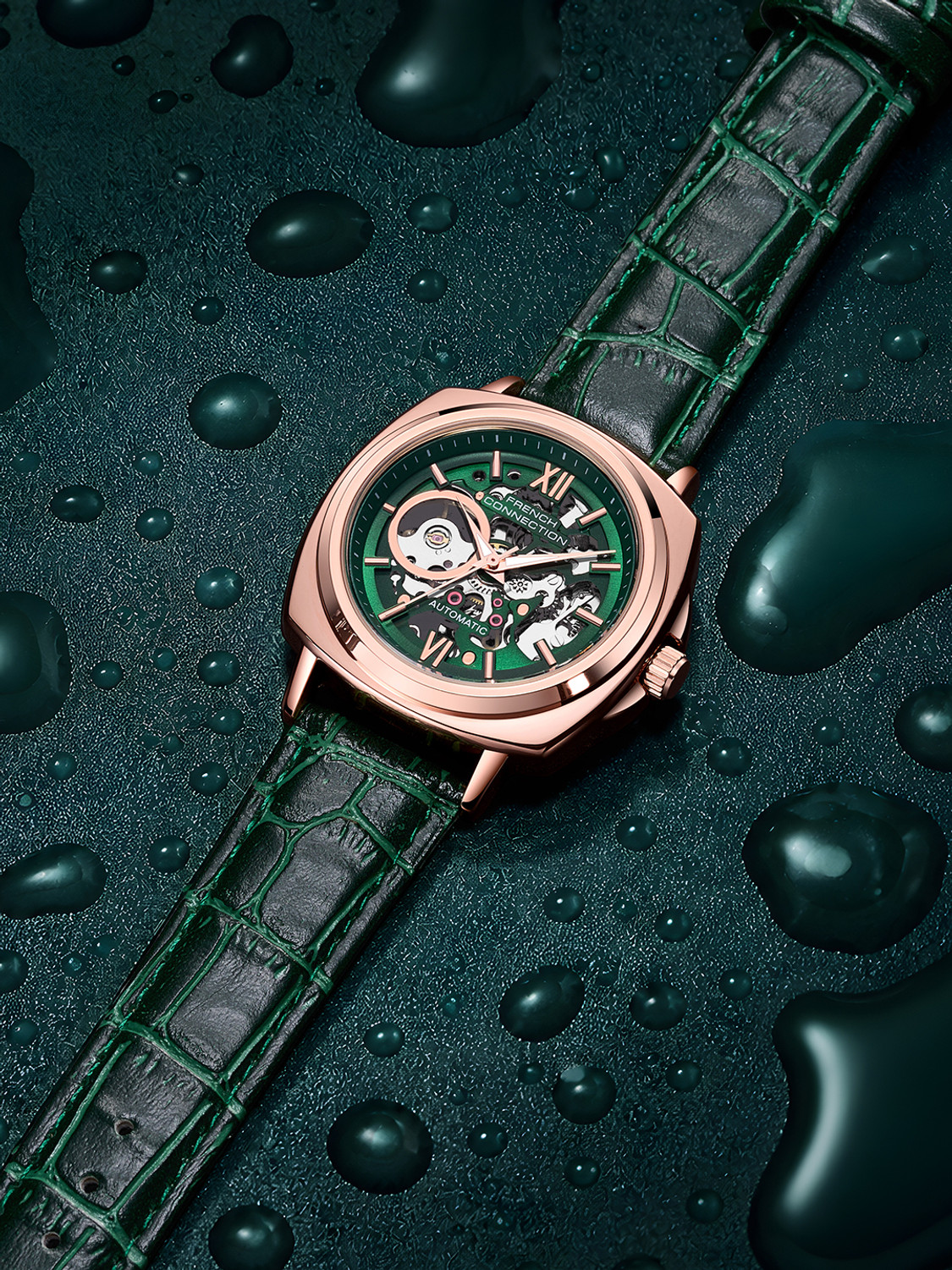 Image of French Connection FCA46NL Green Sunray Round Dial Automatic Analog Watch - For Men