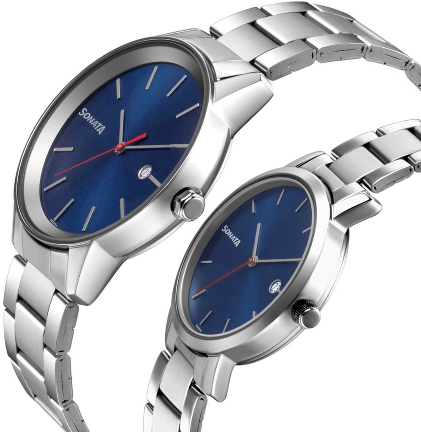 Image of SONATA Sonata Bandhan Blue Dial Silver MetalStrap Couple Analog Watch - For Couple