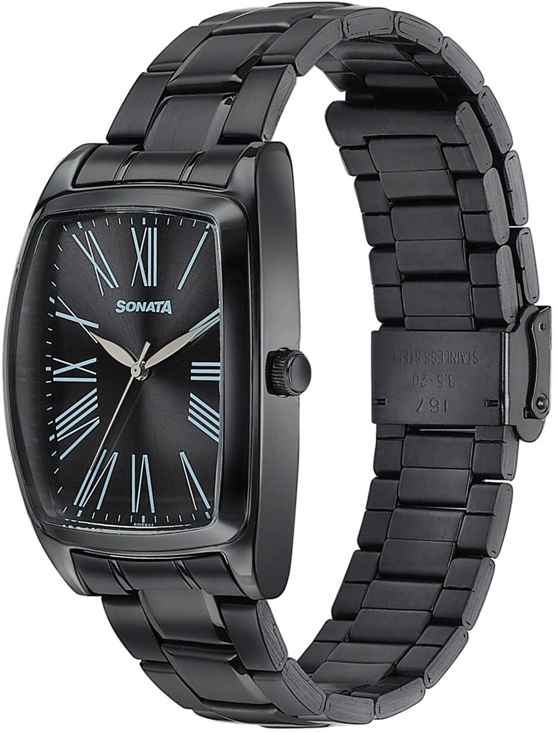 Image of SONATA Ascent Ascent Quartz Black Dial Black Metal Strap Analog Watch - For Men