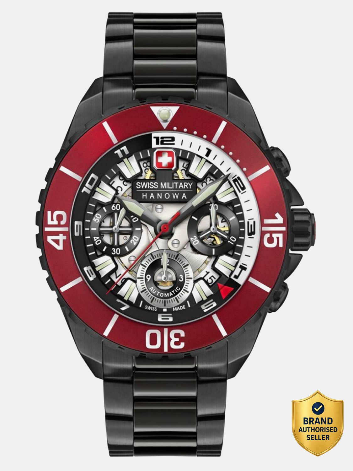 Image of Swiss Military Hanowa HANS NOLL Swiss-Made Automatic Black Dial Watch comes with Black stainless steel Analog Watch - For Men