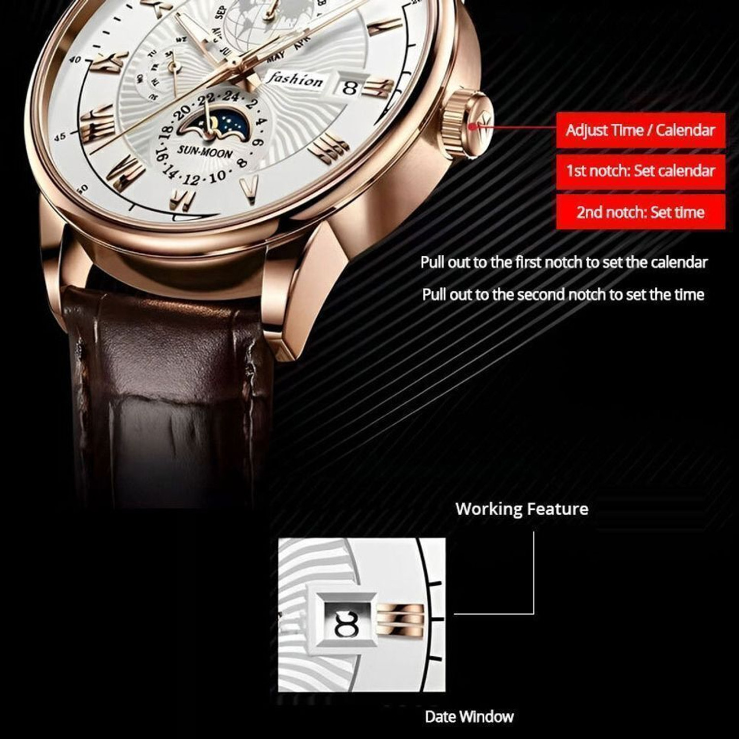 Image of MINGURI Model 2025 Men's Quartz Analog Watch with Leather Strap, Day /Date Analog Watch - For Men