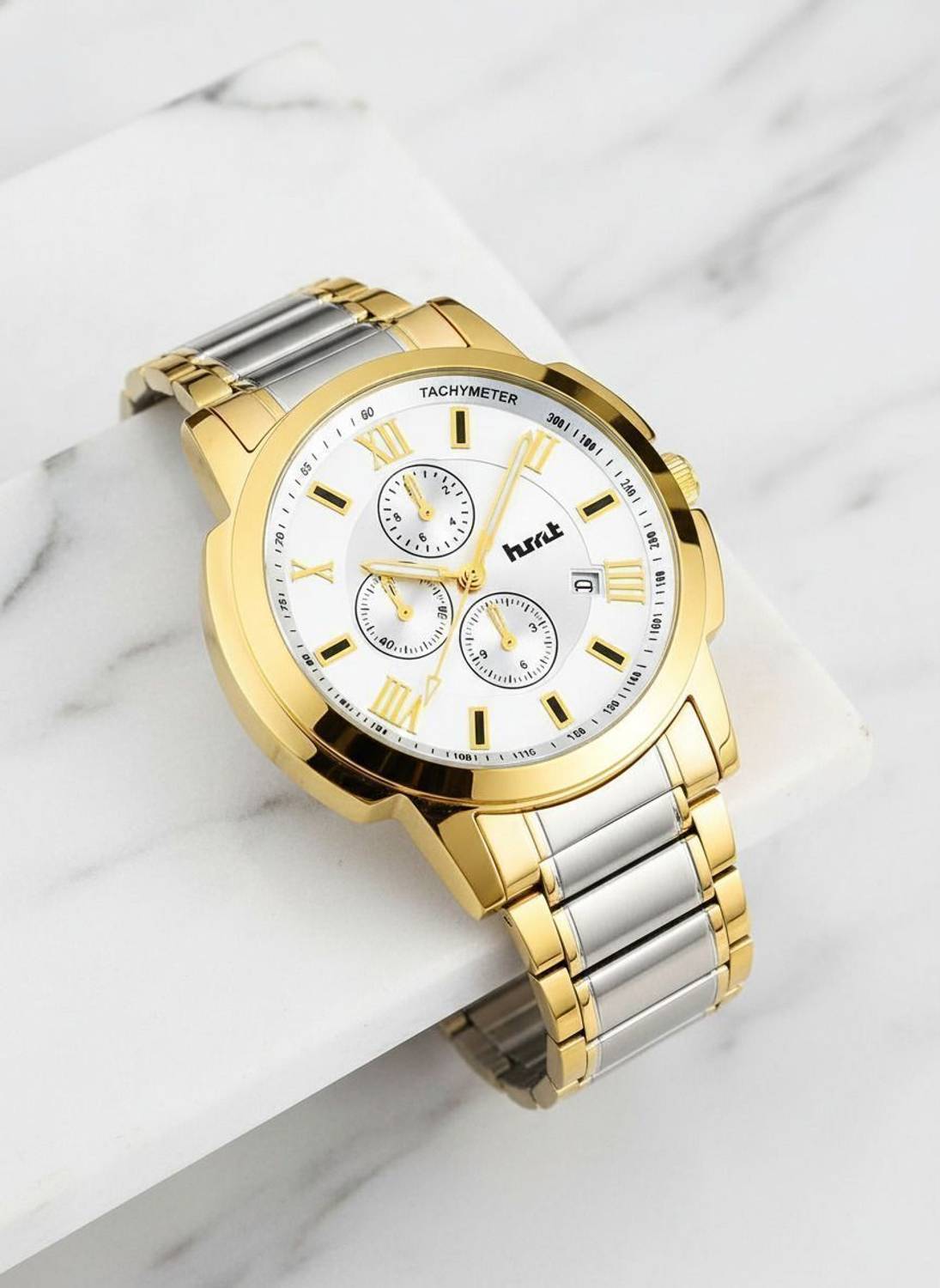 Hmrt Silver Plated Dial Gold Two Tone Chain Watch - Men - Image 1