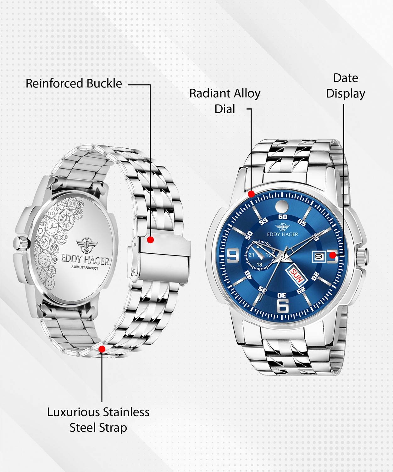EDDY HAGER 226-BL Blue Men's Watch - Image 3