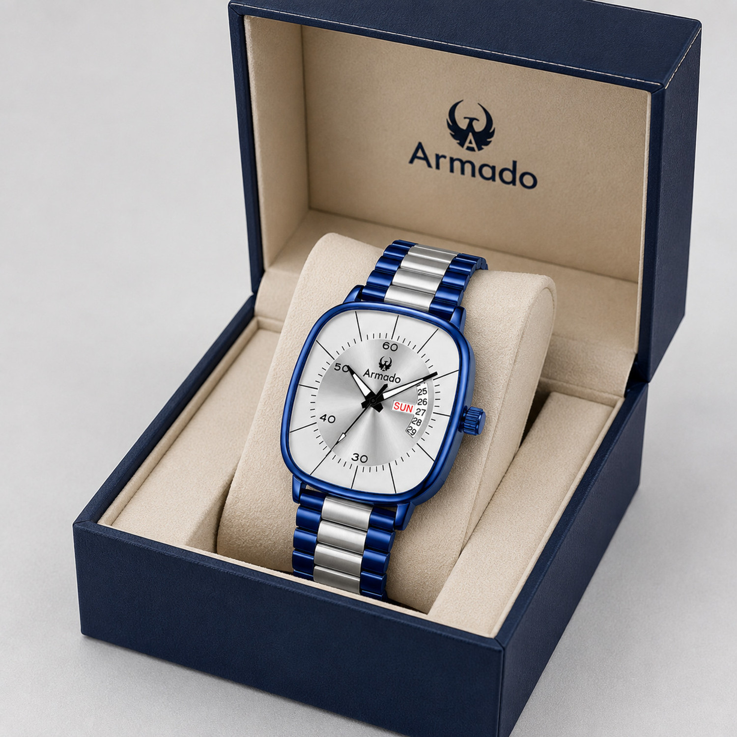 Image of ARMADO AR-MH-2608-Flax Silver Armado Cobalt Elite Premium Day-Date Analog Watch for Boys Analog Watch - For Men
