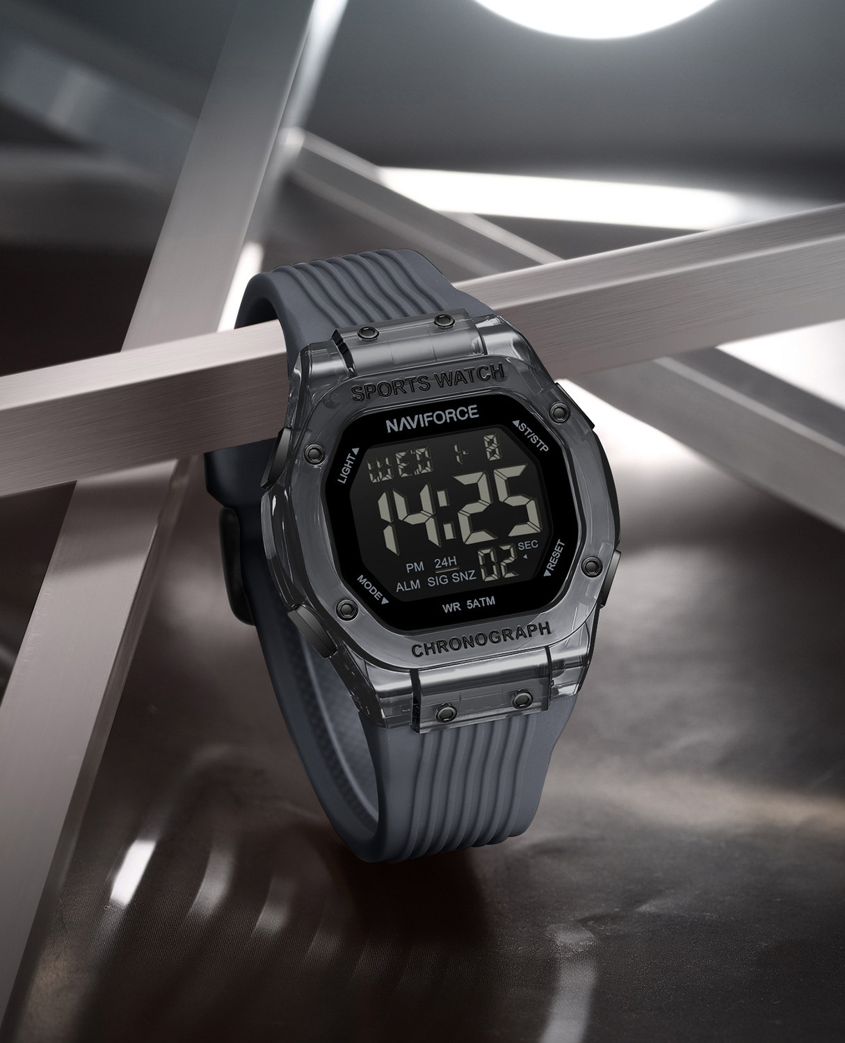 Image of NAVIFORCE NF7113 Grey Square lcd display with silicone strap Digital Watch - For Men