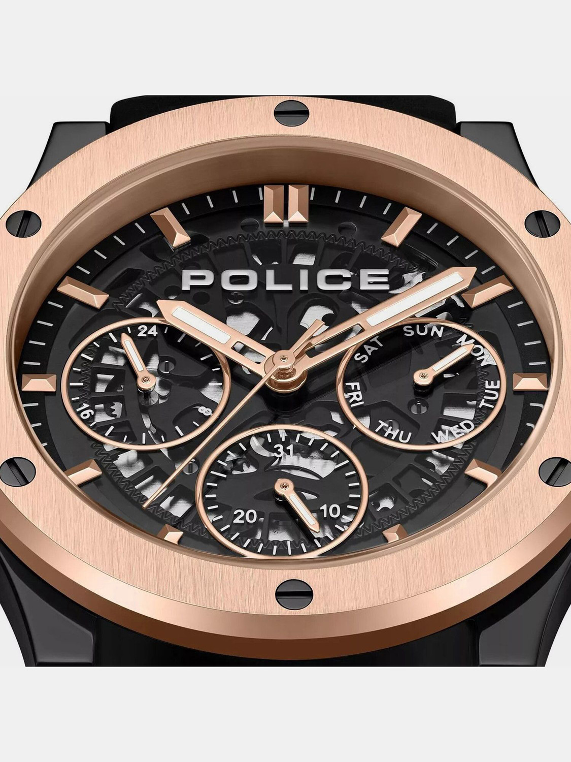 Image of Police Knotty Skeleton Round Dial Silicon Strap Multifunction Watch for Men Analog Watch - For Men