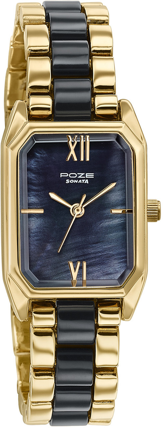 Image of SONATA Poze 7 Sonata Poze 7 Black MOP Dial IPG + Black Metal + Plastic insert Strap Analog Watch - For Women