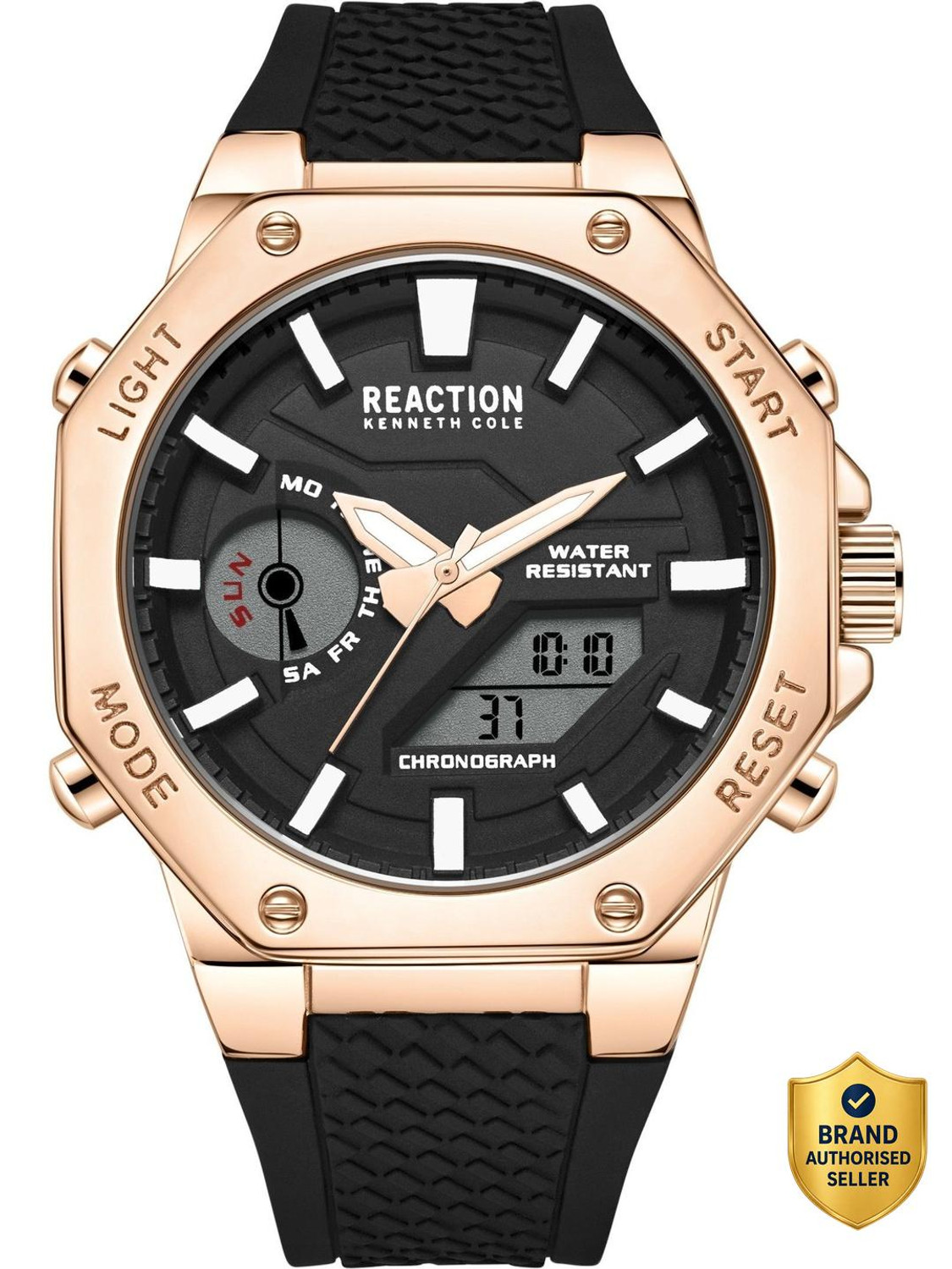 Image of Kenneth Cole Reaction Digi-Analog Black Textured Dial | Chronograph Watch for Men's | KRWGP2191704 Analog-Digital Watch - For Men