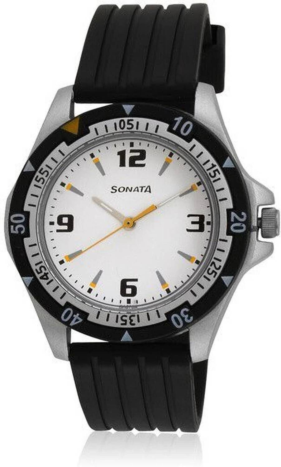 SONATA SF Quartz White Dial Black Plastic Strap Analog Watch - Image 1