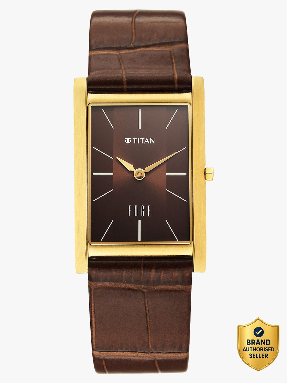 Image of Titan Edge Monture Edge Monture Quartz Brown Dial Gold Leather Strap Analog Watch - For Men