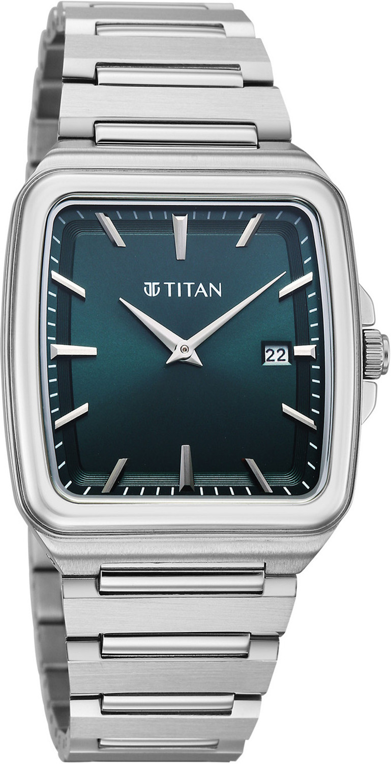 Image of Titan Titan Classique sleekfit Classique sleekfit 2 Hands + Date@3H Green Dial Silver Color Strap Analog Watch - For Men