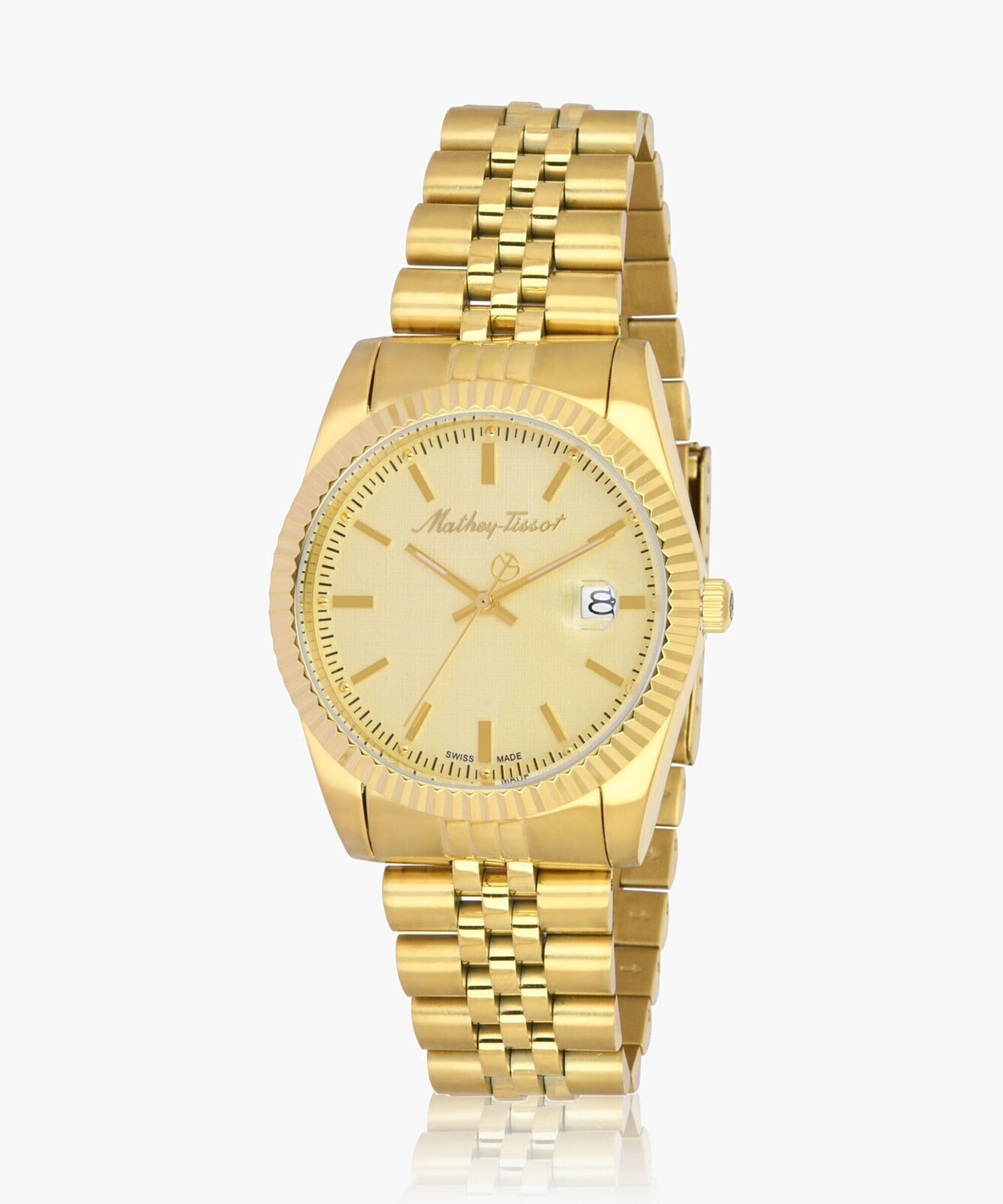 Image of Mathey-Tissot H810PDI Swiss Made Mathy III Quartz Ronda 515 H3 Movement Gold Dial Analog Watch - For Men