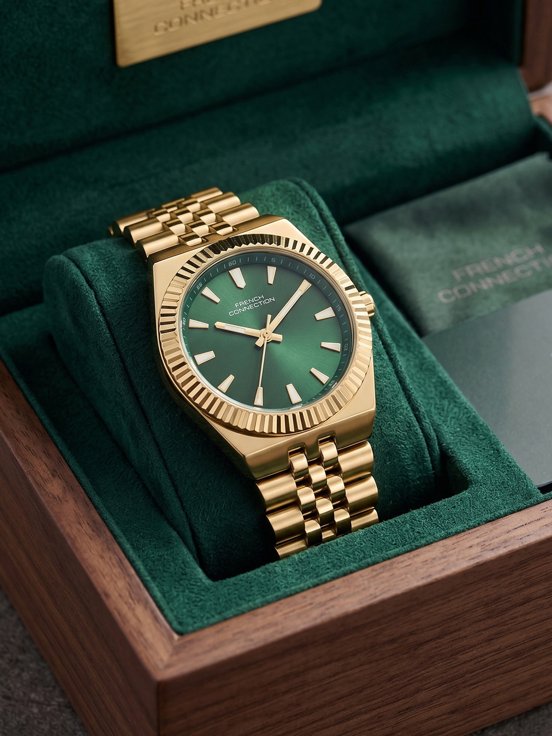 Image of French Connection FCN0212GM French Connection | 3 Hands | Green Dial | Stainless Steel Strap | FCN0212GM Analog Watch - For Women