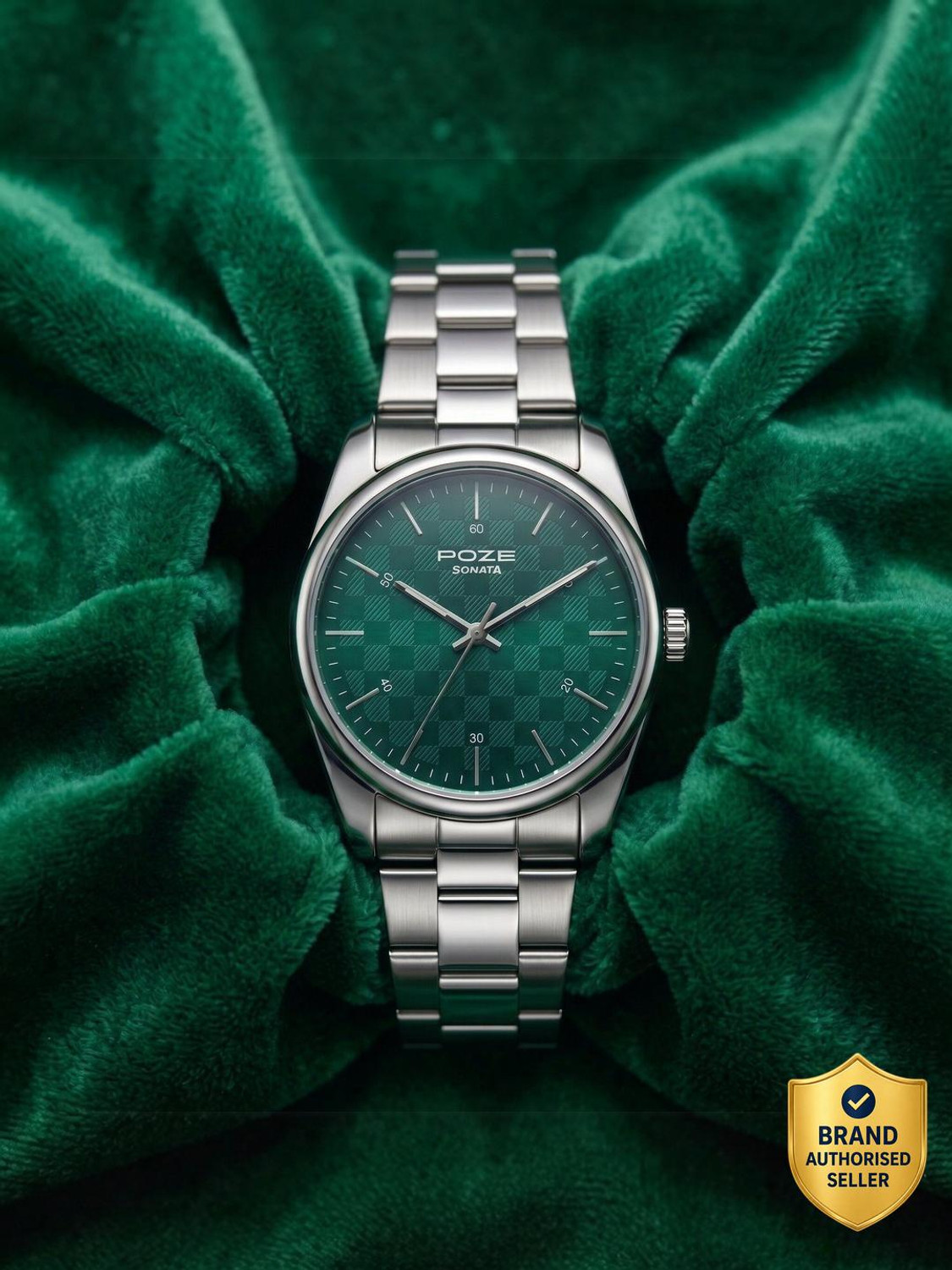 Image of SONATA Poze Drop 9.1 Poze 9 Quartz Green Dial Silver Strap Analog Watch - For Men