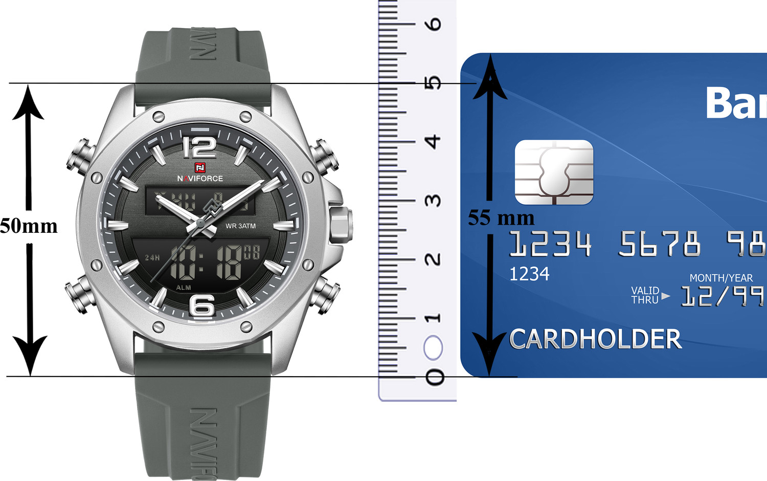 Image of NAVIFORCE NF9264 Sporty Silver Case With Grey Silicon Strap Analog-Digital Watch - For Men