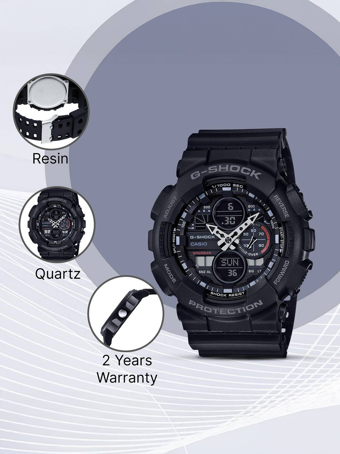 Casio GA-140-1A1DR G-SHOCK Black Analog-Digital Watch - Image 4
