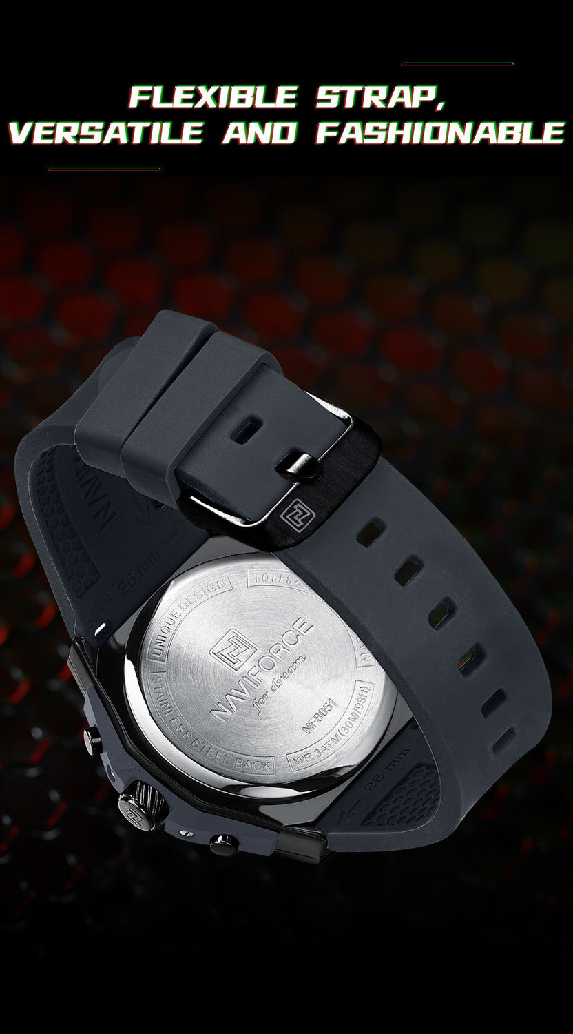 Image of NAVIFORC NF8051TBBGY Distinctive and Elegant Grey & Black color silicon strap Analog Watch - For Men