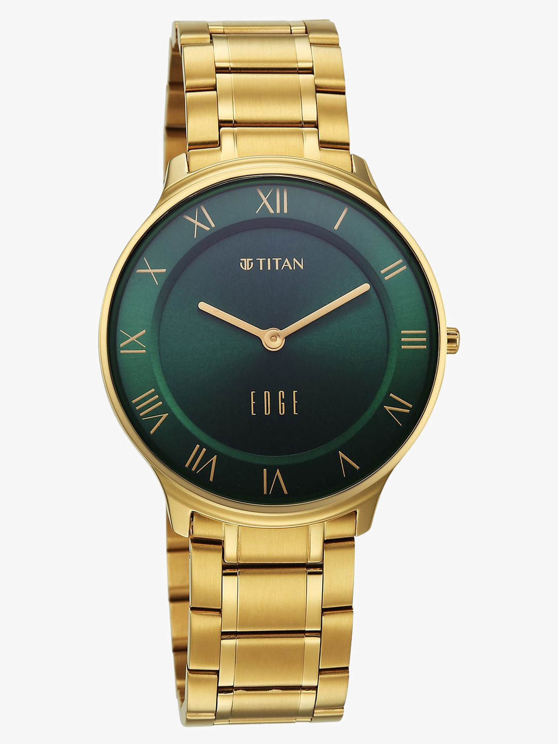 Image of Titan Edge Gleam Edge Gleam Quartz Analog Green Dial Golden Stainless Steel Strap Watch For Men Analog Watch - For Men