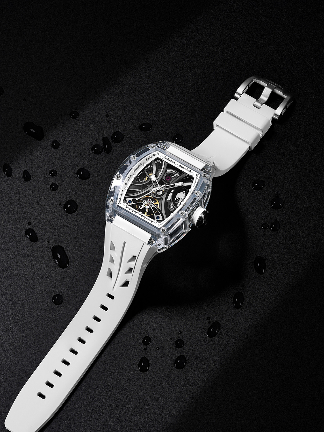 Image of French Connection FCA47W Stealth Series Limited Edition White K9 Glass Automatic Rectangle Analog Watch - For Men