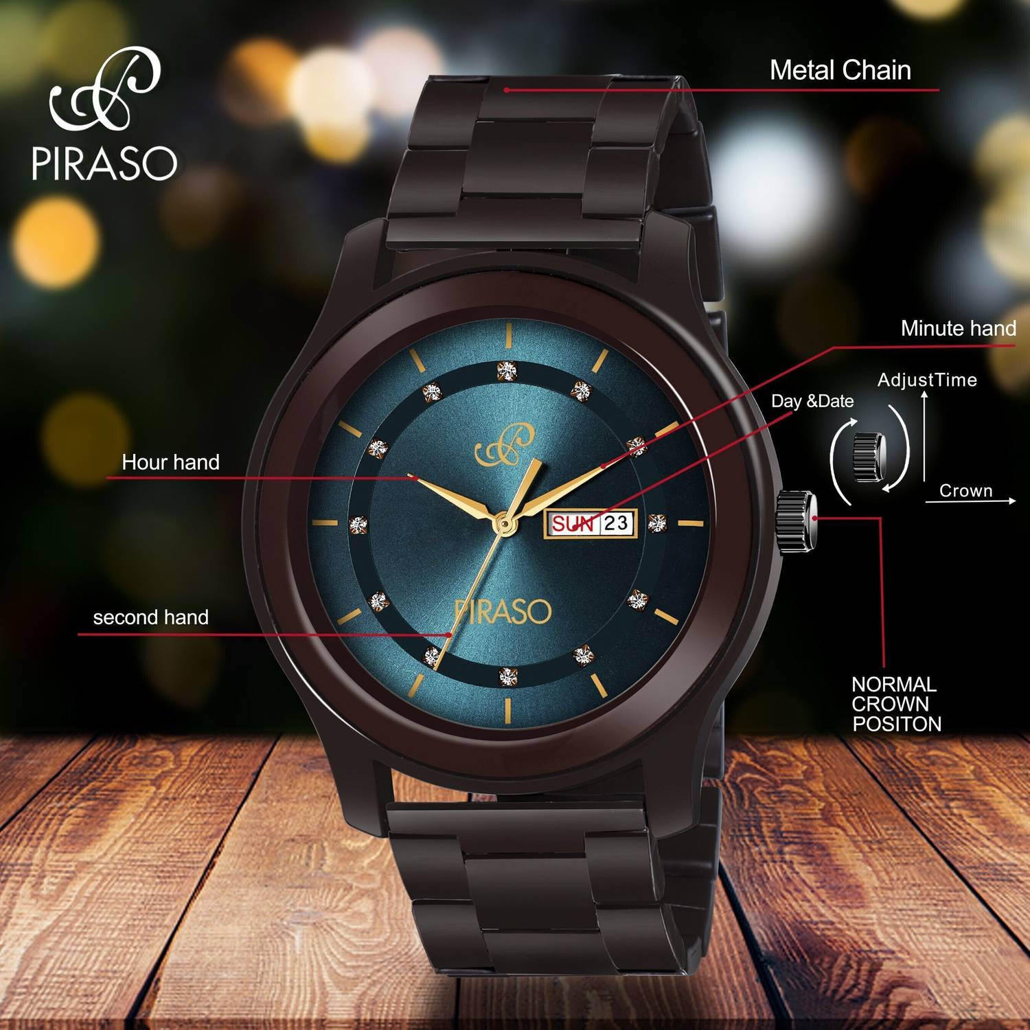 PIRASO D&D C22 Blue Dial Brown Chain Watch for Boys - Image 4