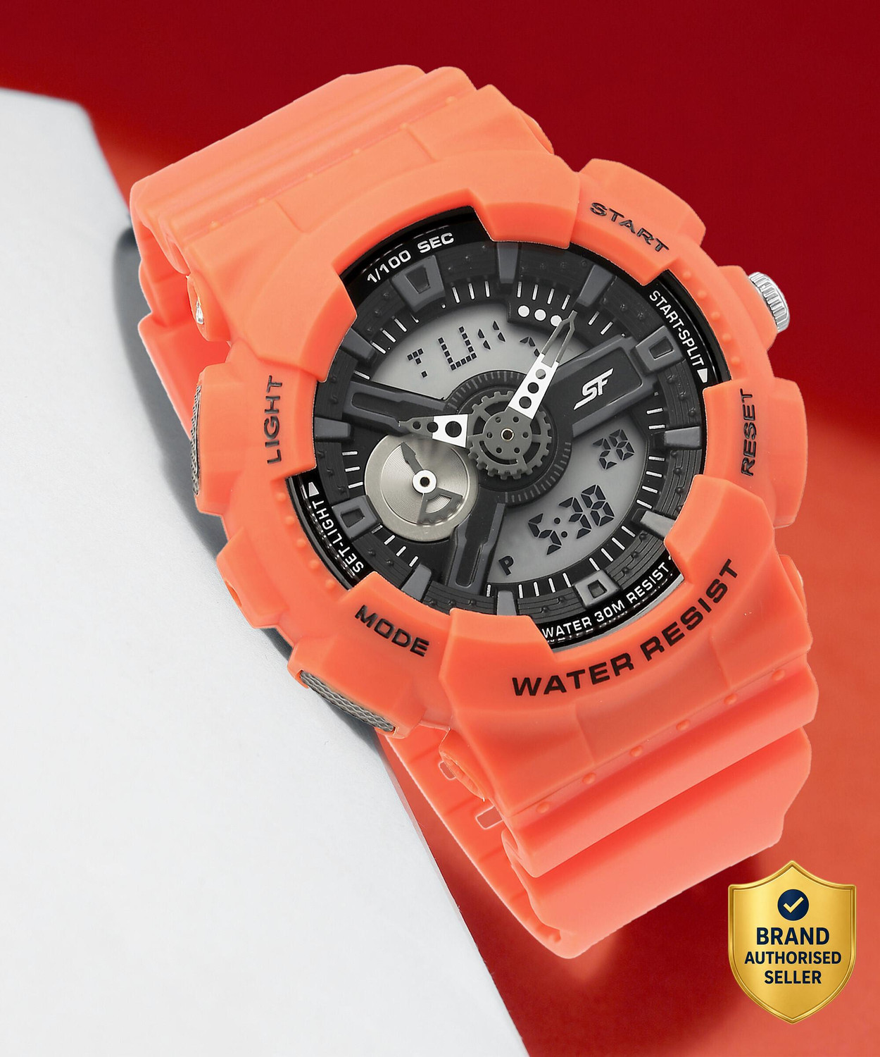 Image of SONATA SF Dreamer Series SF Dreamer Series Digital Black Dial Orange PlasticStrap Analog Watch - For Men