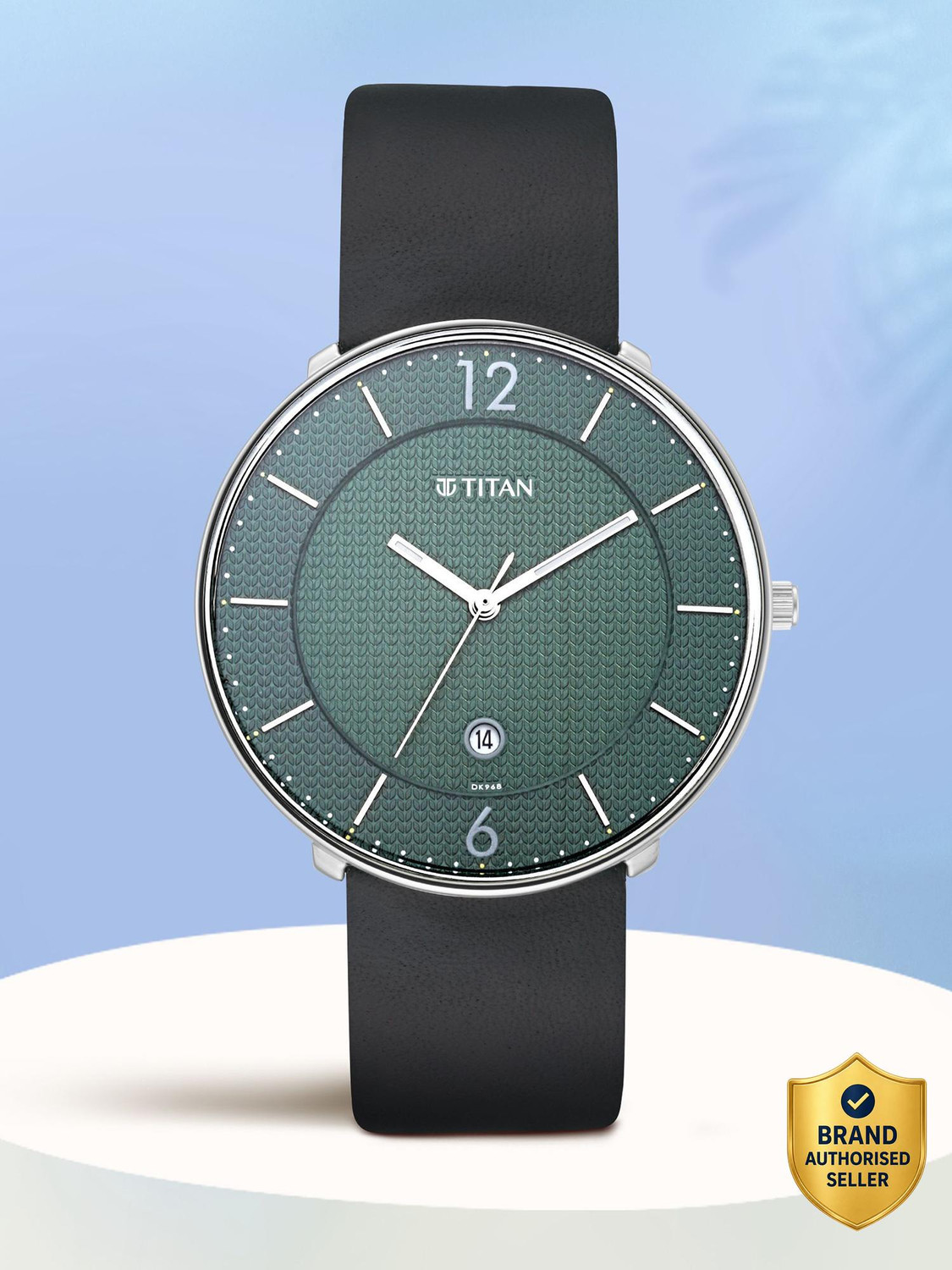 Image of Titan Minimals With Date Green Dial Black LeatherStrap Analog Watch - For Men TH1710490, NS1849SL02|1849SL02|NS1849SL02