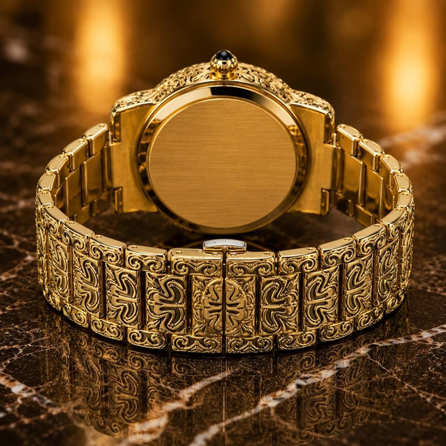 Image of FOREST LUXURY LION CURVED GOLDEN DIAL AND CHAIN MEN WRIST WATCH ANALOG WATCH Analog Watch - For Men EMR-65