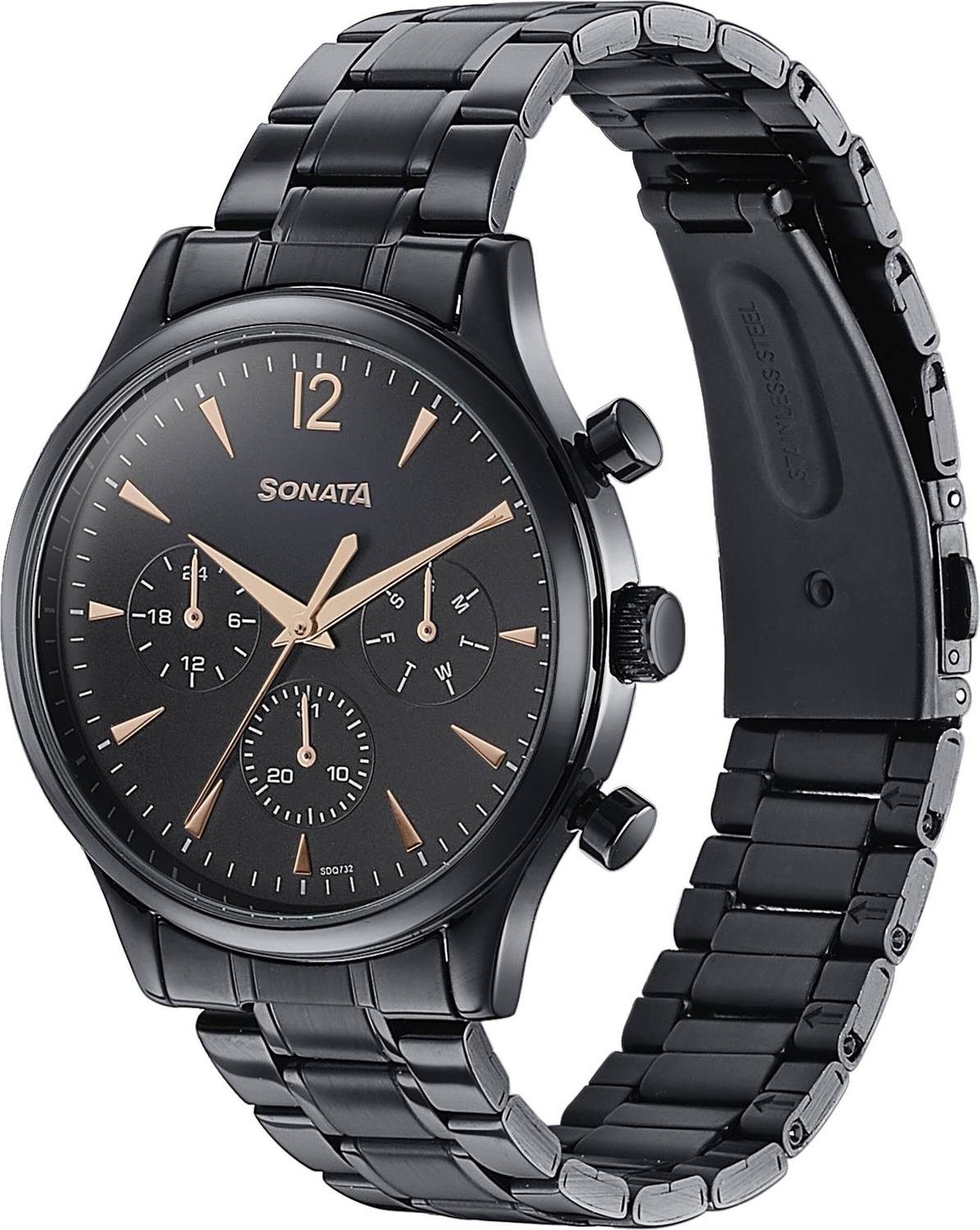 Sonata Wedding Edit Black Dial Black SS Strap Watch - Image 5