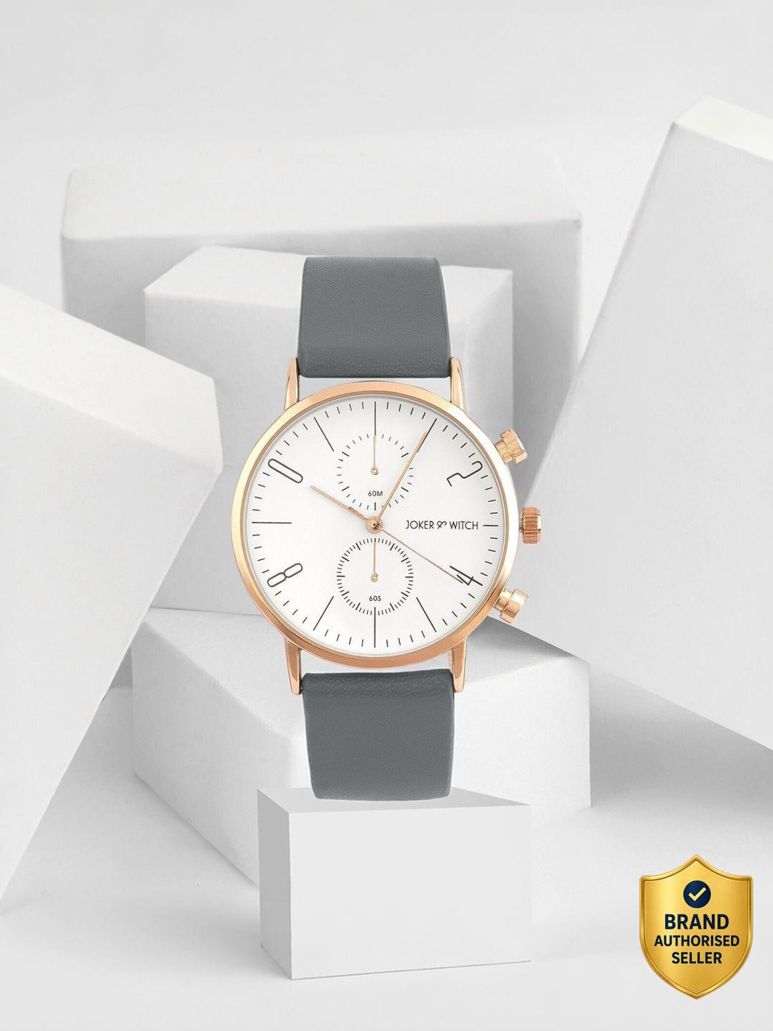 Image of Joker & Witch Joker & Witch Bangkok Analogue 38mm White Dial Grey Faux Leather Watch for Men Analog Watch - For Men