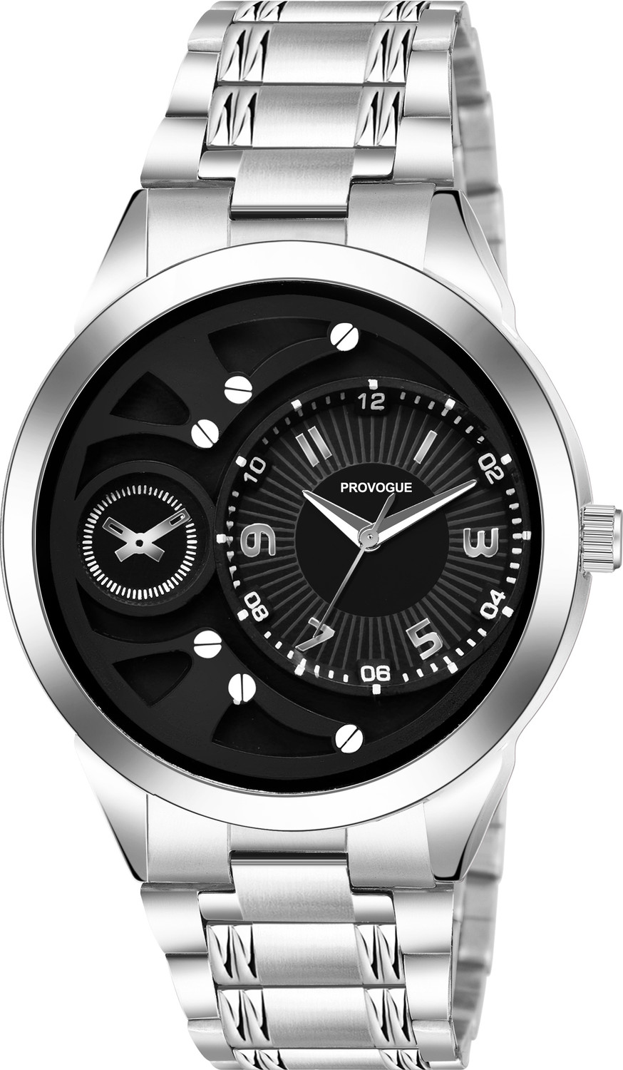 Image of PROVOGUE Fashionable Silver Case with Textured Black Dial Analog Watch - For Men
