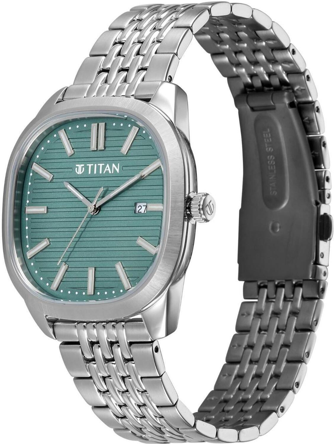 Image of Titan Classique Vintage Edit 3 Hands + Date@3H Green Dial Silver Strap Analog Watch - For Men 90243SM01