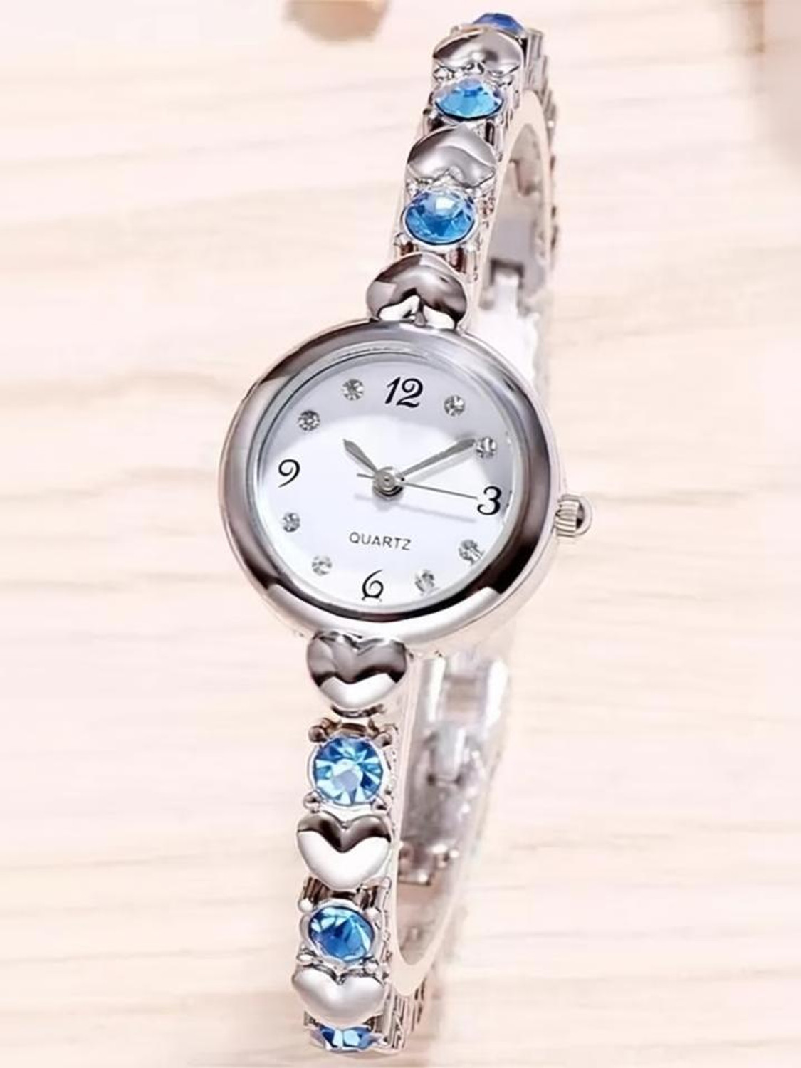 Image of Alkhwatches Analog Watch - For Women Classic Exclusive Silver Diamond Studded Silver Bracelet Chain Watch for Girls