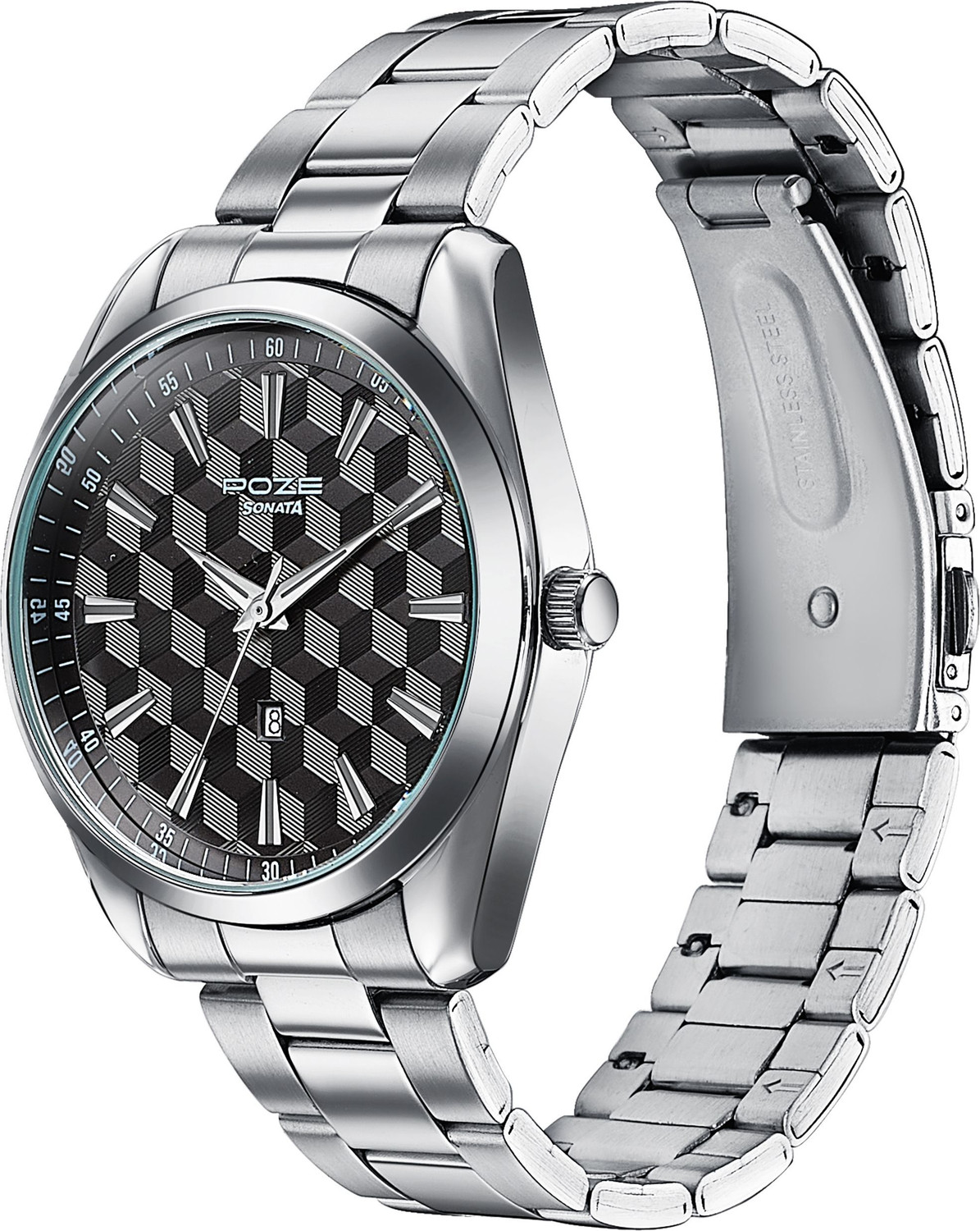 Image of SONATA drop 5 from Poze Sonata Poze Crisscross Coast Quartz Black Round Dial Men's Watch Analog Watch - For Men