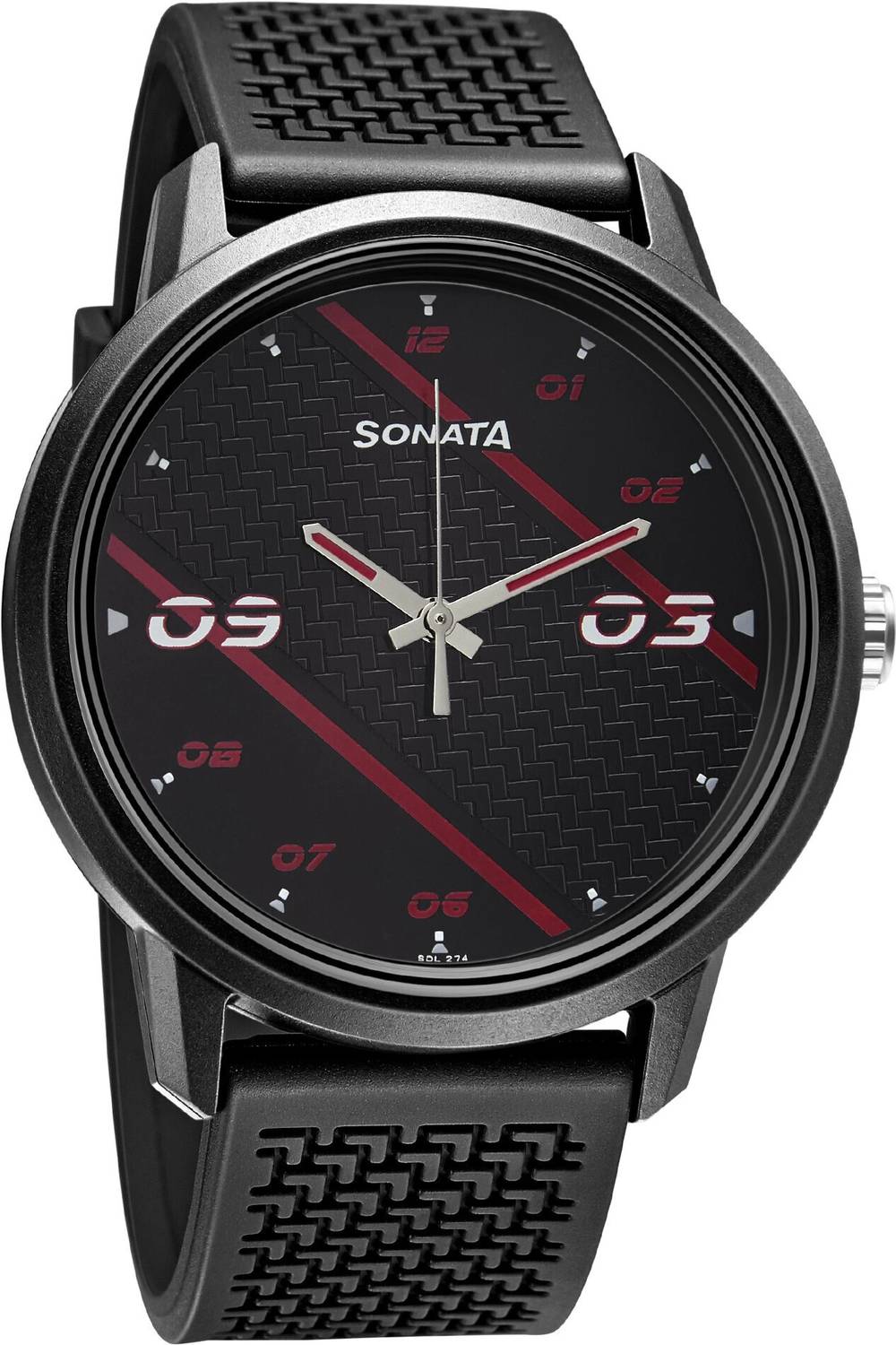 Sonata Volt Black Dial Black Polyurethane Strap Analog Watch - Image 2