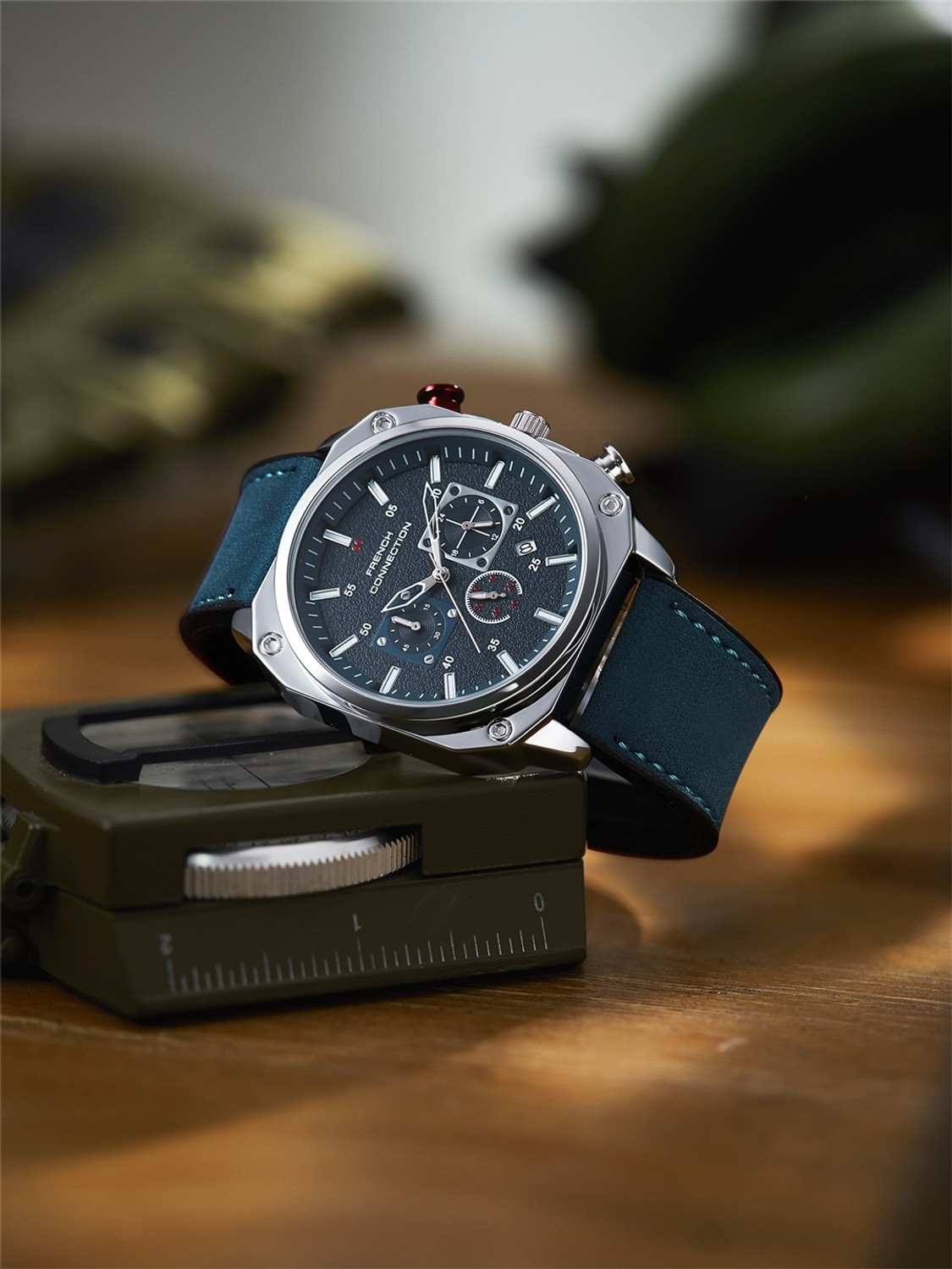 Image of French Connection Blue Pattern Contemporary Dial | Blue Silicone Chronograph Watch for Men Analog Watch - For Men