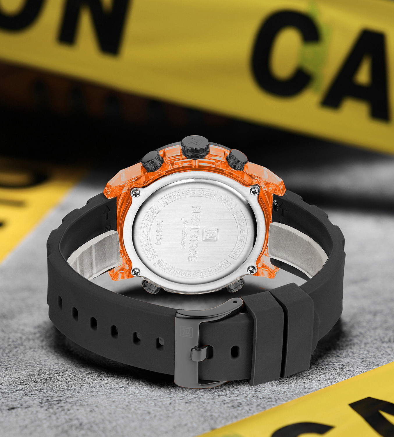 Image of NAVIFORCE Sporty And Distinctive Dual Display With Striking Orange Accents Analog-Digital Watch - For Men NF6104OOB