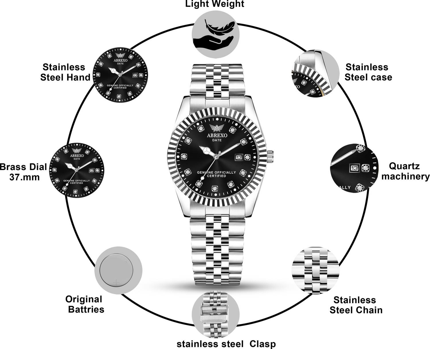 ABREXO Abx4501-RLX BK SL Black Dial Men's Watch - Image 3