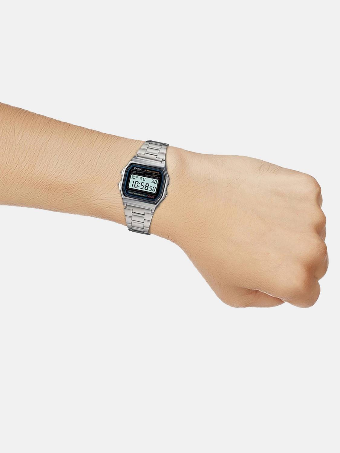 CASIO A-158WA-1DF Black Dial Silver Stainless Steel Watch - Image 5