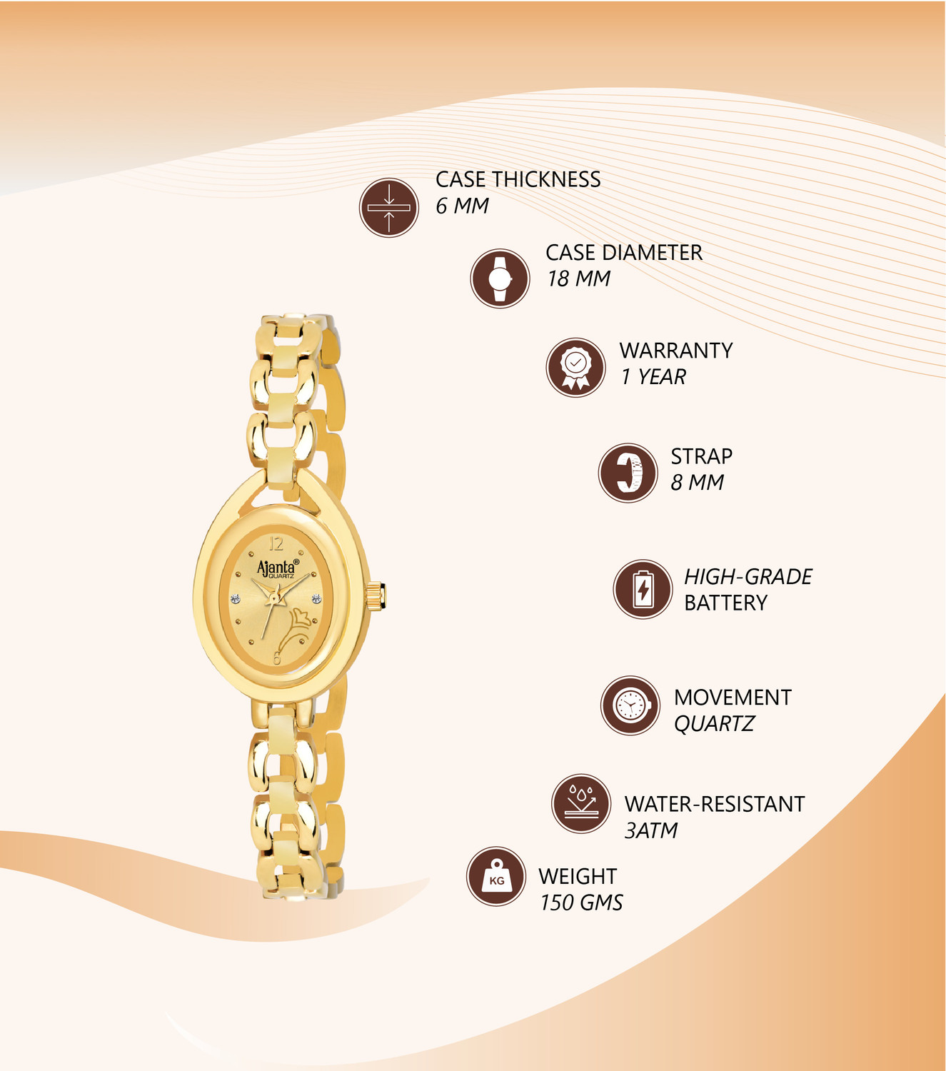 Image of AJANTA QUARTZ AWC409MRL AWC409MRL Analog Watch - For Women