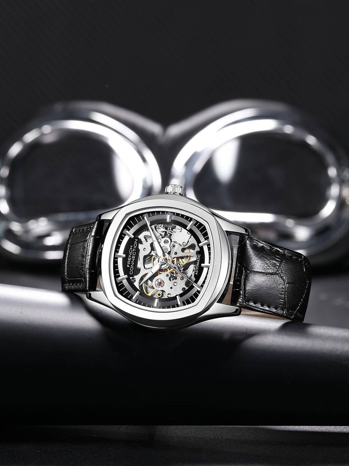 French Connection GEARION Silver Skeleton Watch - Image 5