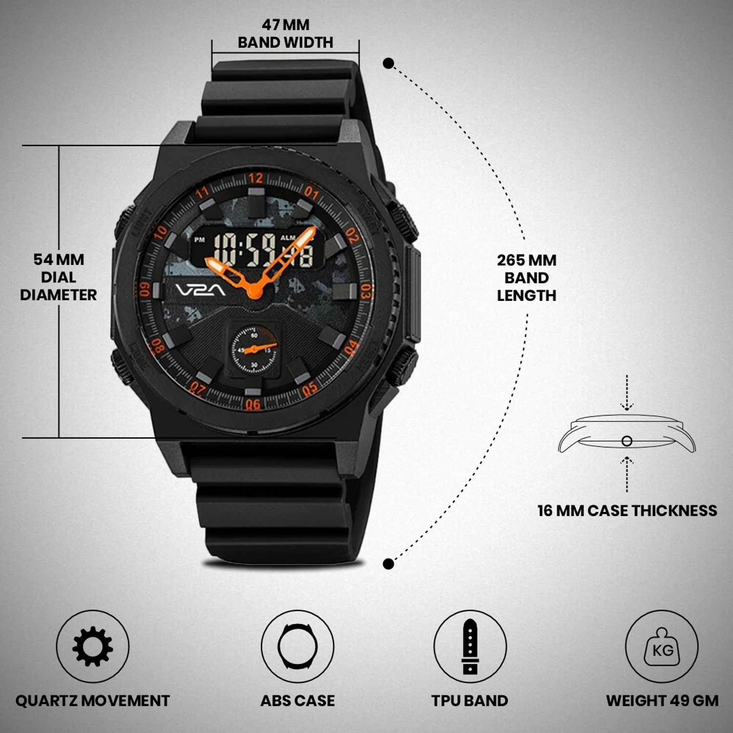 Image of V2A Styke 2855 Analog-Digital Watch for Men Sports & Outdoor Style Watch | 50M Waterproof Analog-Digital Watch - For Men