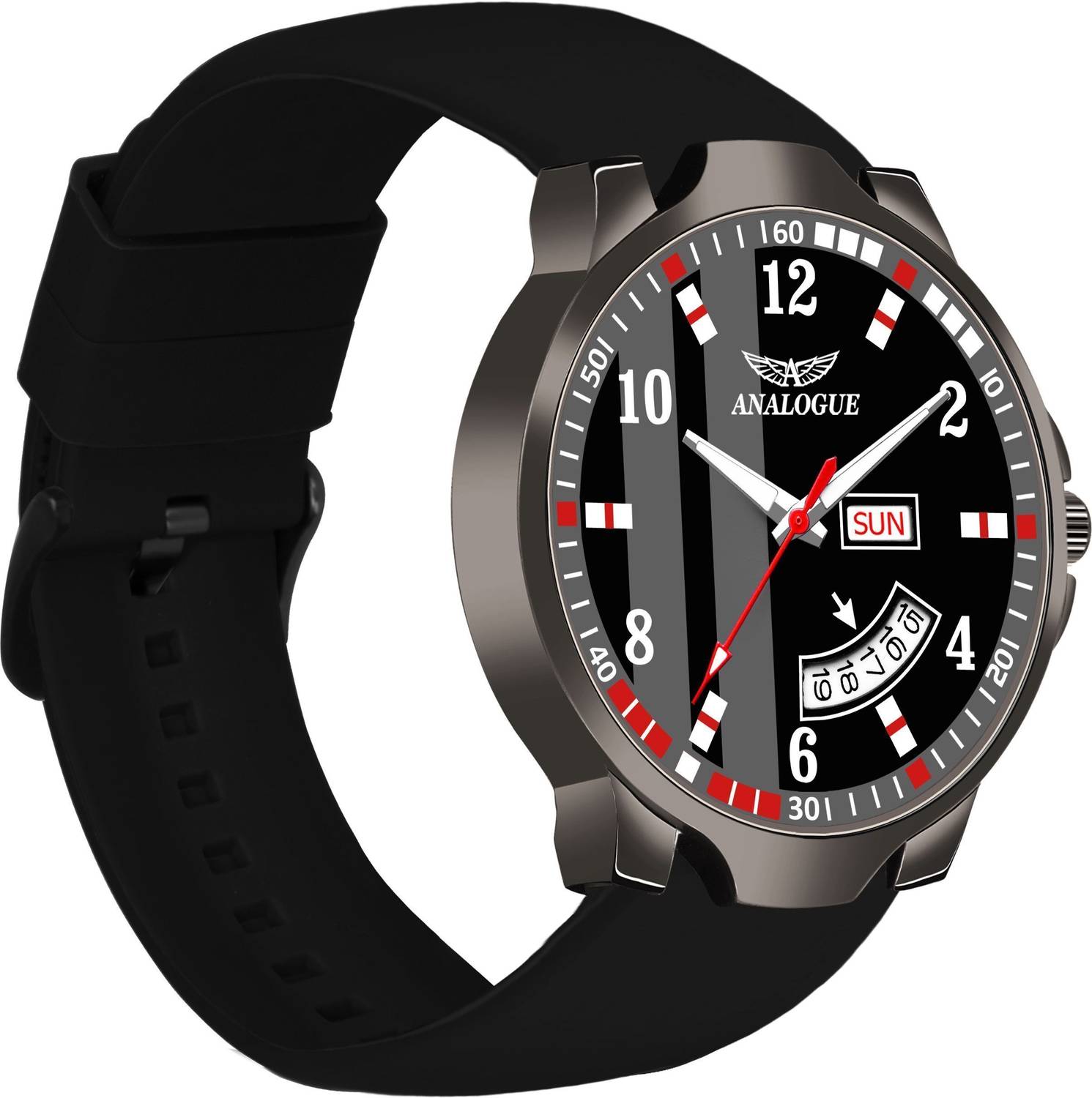 ANALOGUE Gun Metal Series | Smart Watch Strap | 3D Glass | Smart Clip | Day & Date Gun Metal Series | Smart Watch Strap | 3D Glass | Smart Clip | Day & Date Analog Watch - For Men