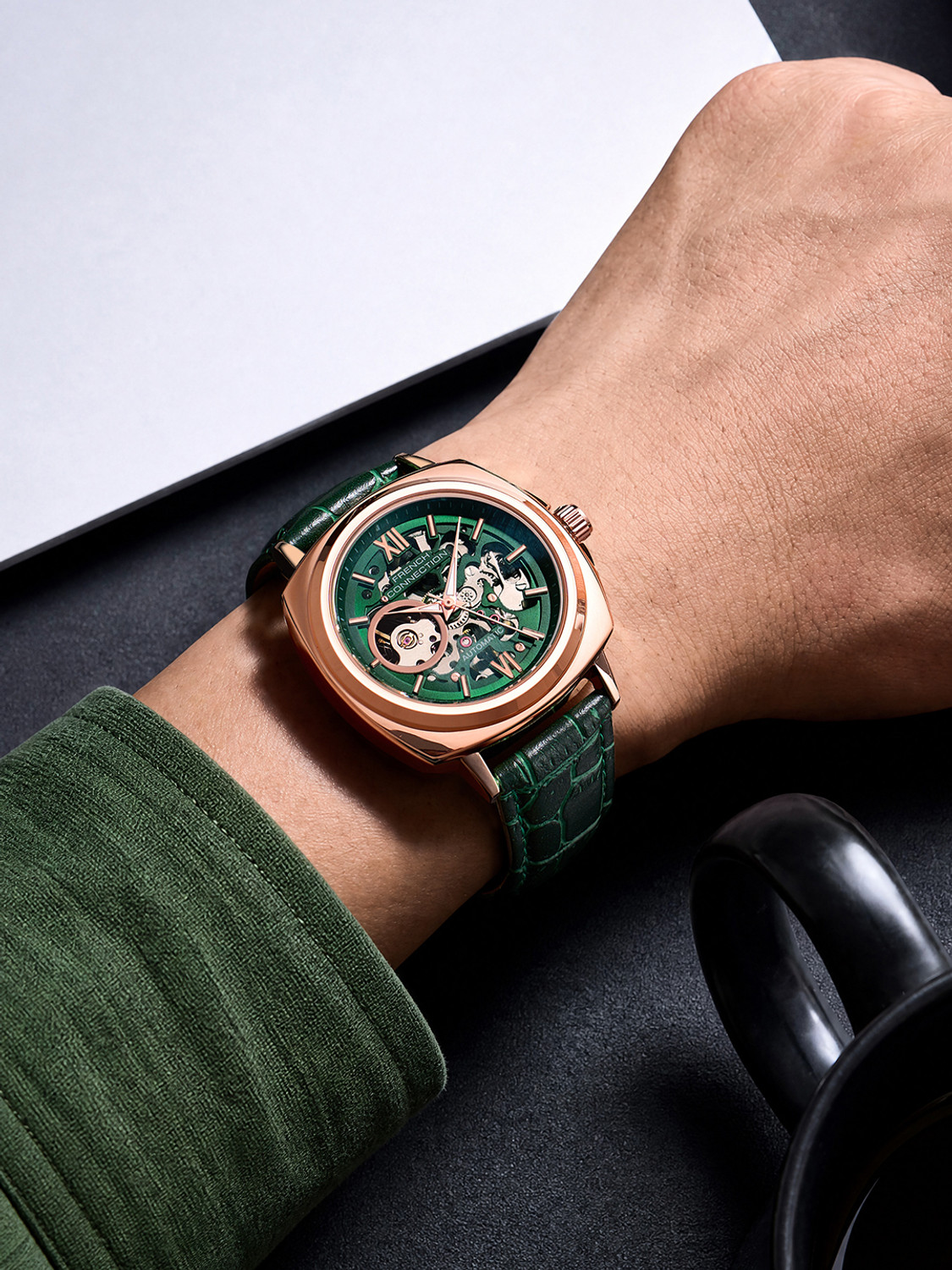 Image of French Connection FCA46NL Green Sunray Round Dial Automatic Analog Watch - For Men