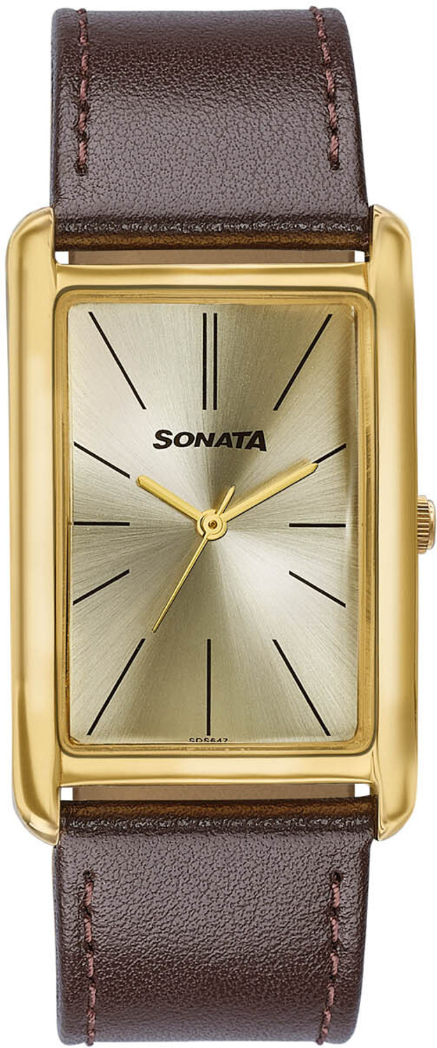 Image of SONATA Ascent Ascent Quartz Light Champ Dial Brown Leather Strap Analog Watch - For Men